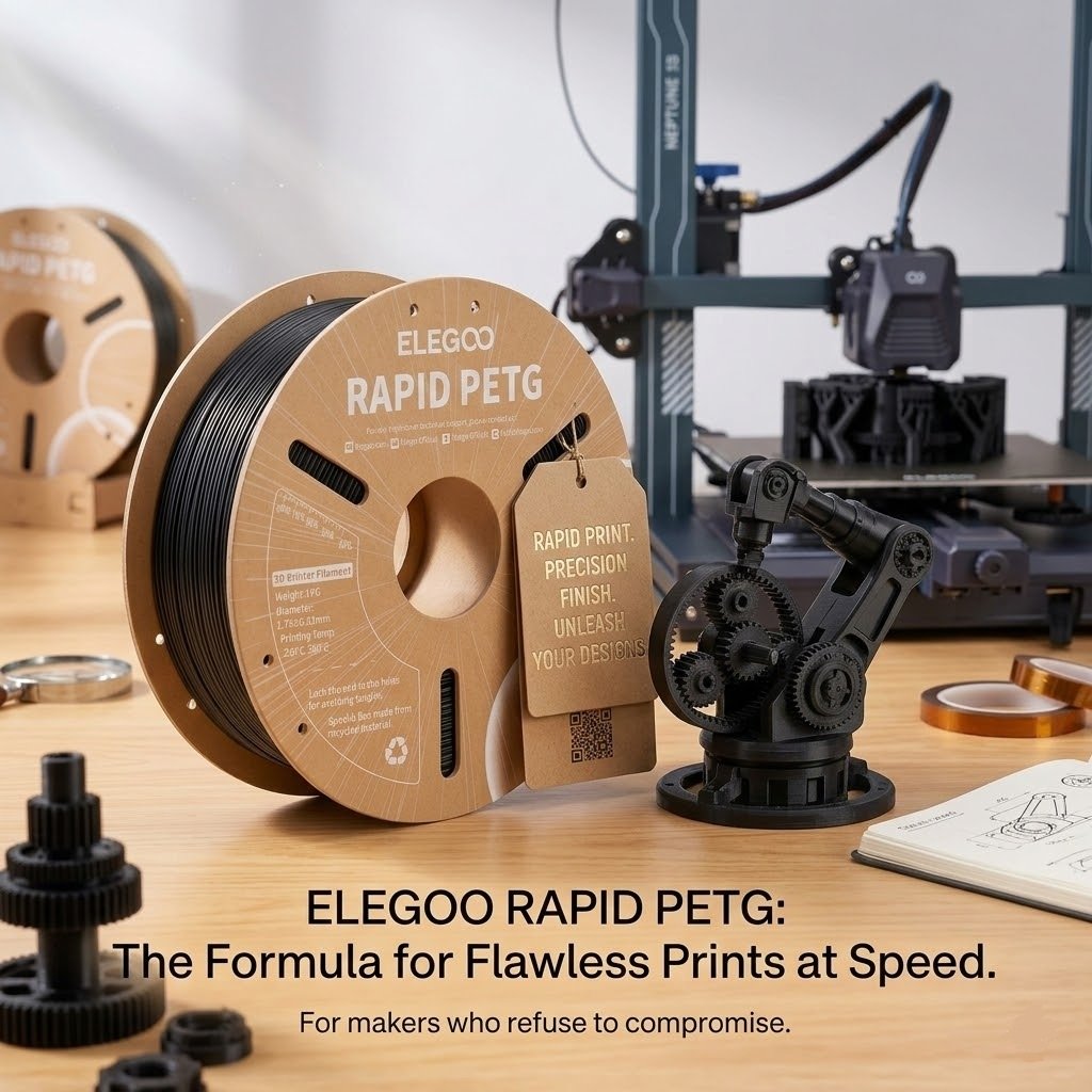 ELEGOO RAPID PETG filaments 1,75mm Melns 1kg - Image 2